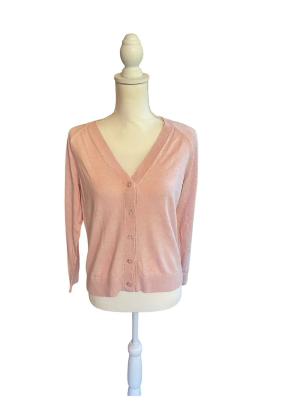 J Jill Organic Cotton Blend V-Neck Cardigan Women's Small Light Pink Button Up